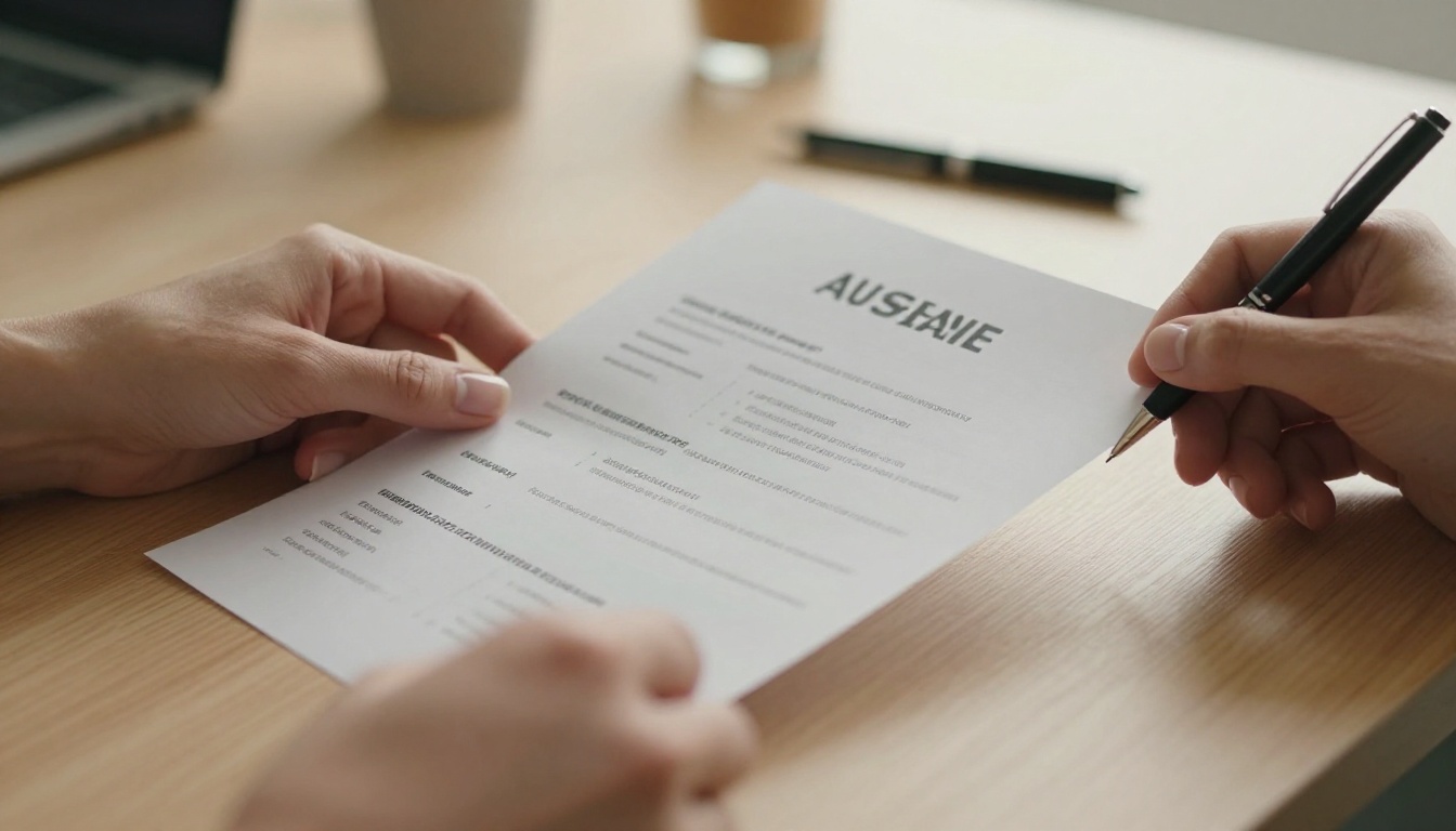 Close-up of hands holding a printed resume with visible paper texture Close-up of hands holding a printed resume with visible paper texture