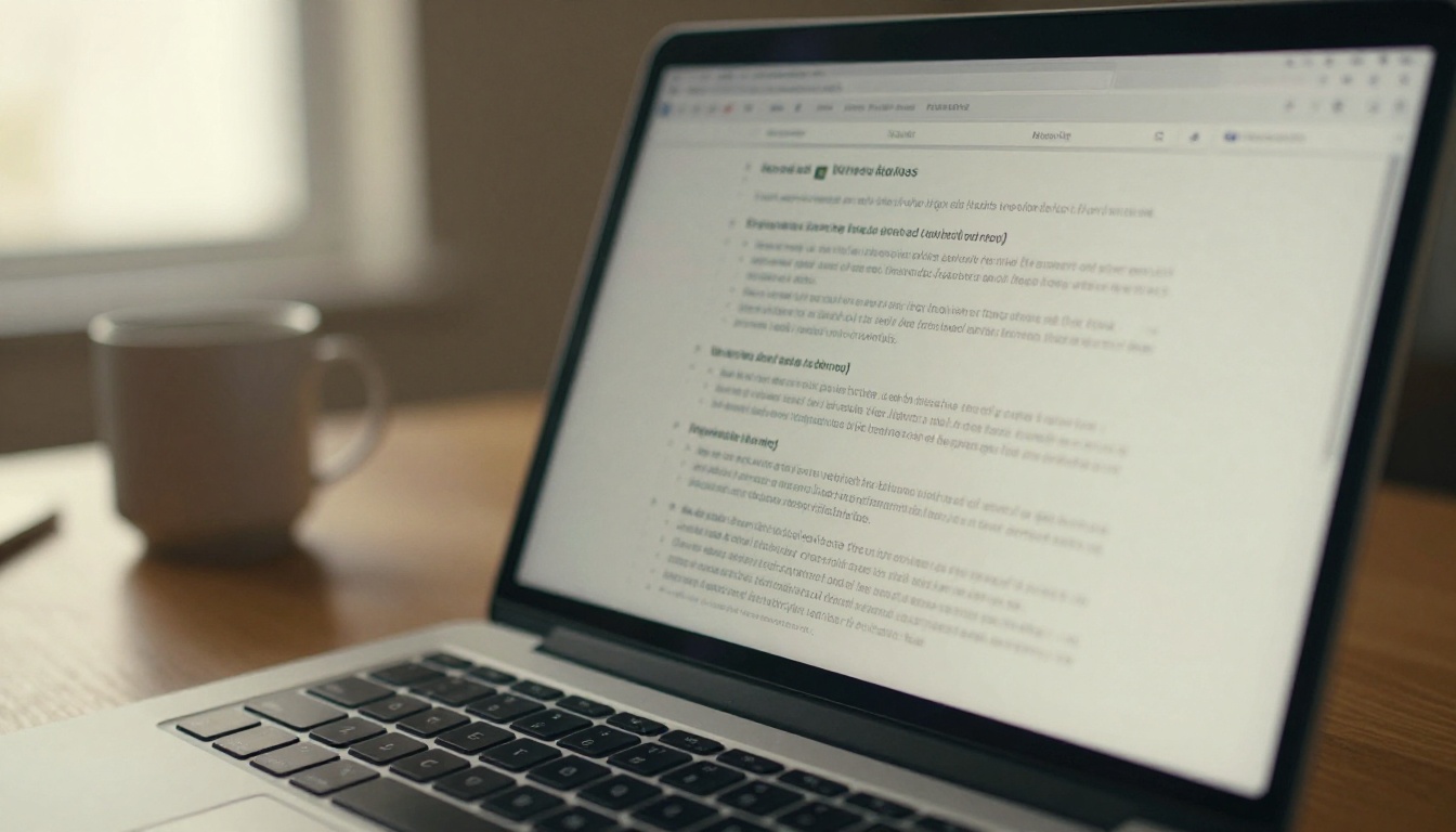 Laptop screen showing a digital document with page-turn effect in a warm home office Laptop screen showing a digital document with page-turn effect in a warm home office