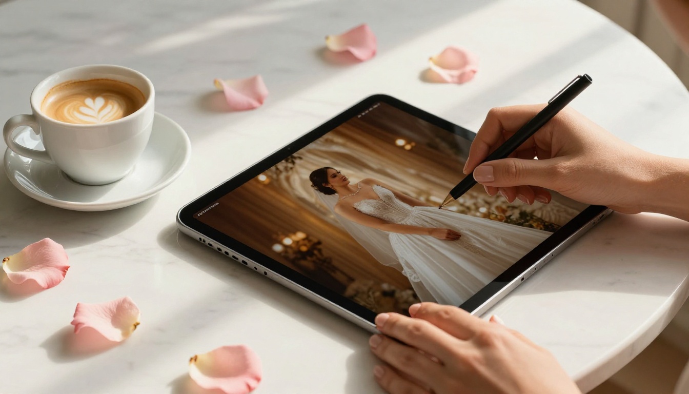 Photographer scrolling through a digital portfolio on an iPad Photographer scrolling through a digital portfolio on an iPad