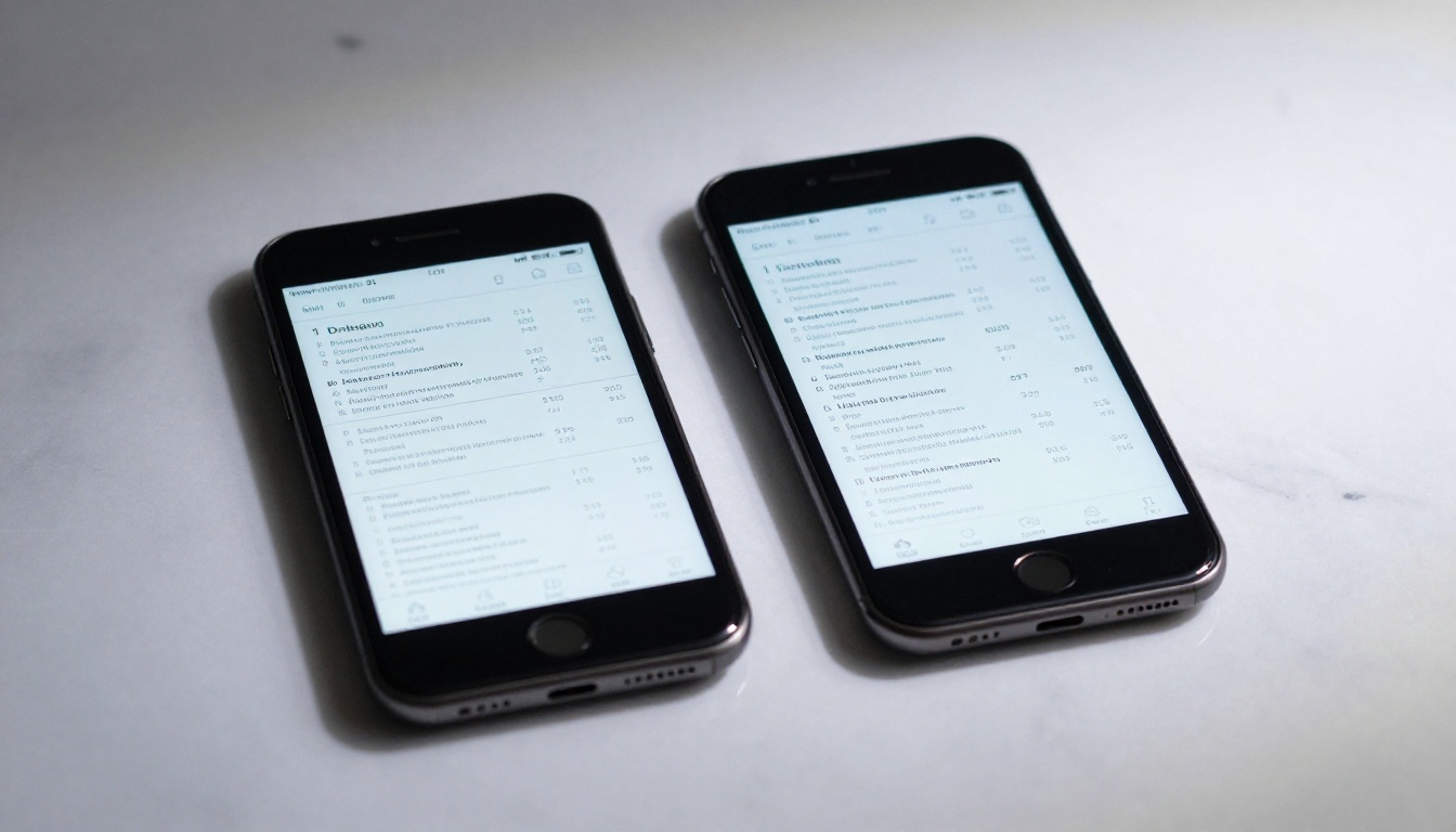 Two smartphones side by side comparing a flat PDF menu versus an interactive flipbook with 3D page-turn effect on marble surface