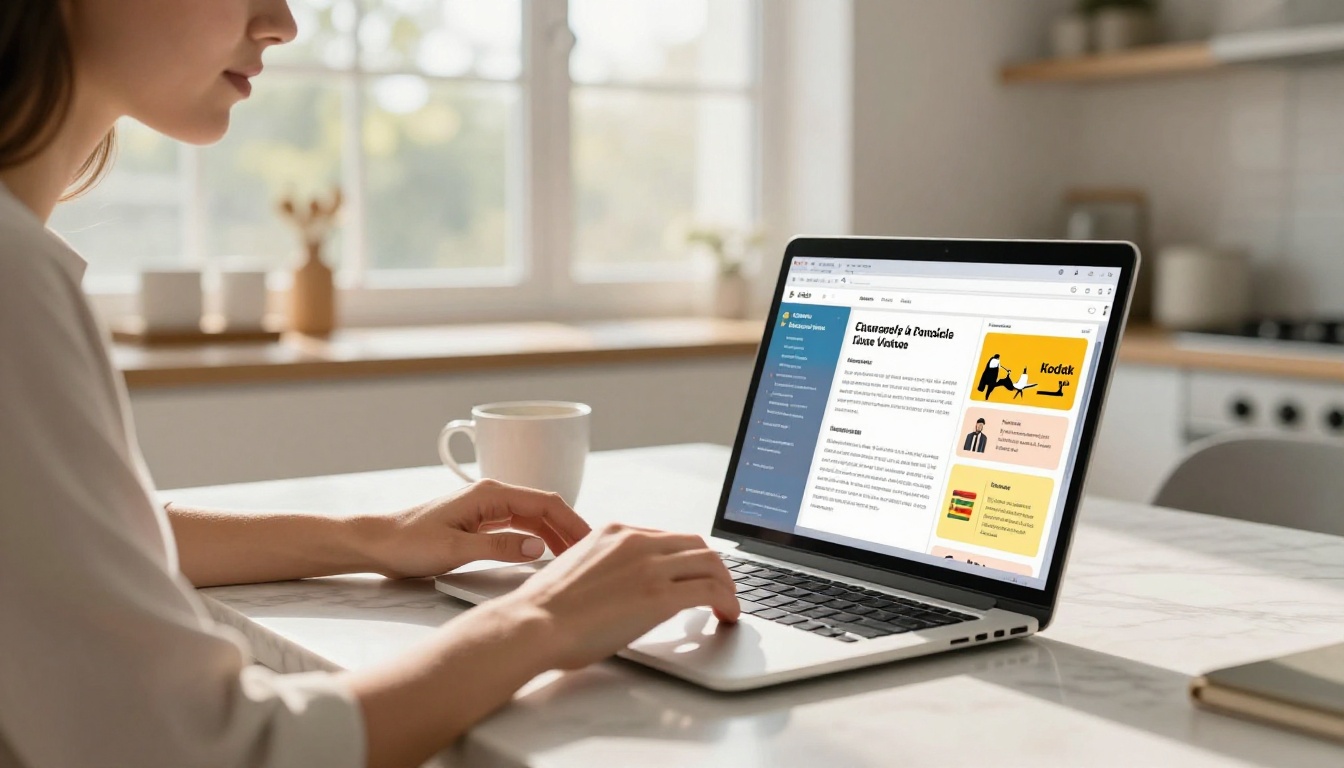 Woman designing event program on laptop at home