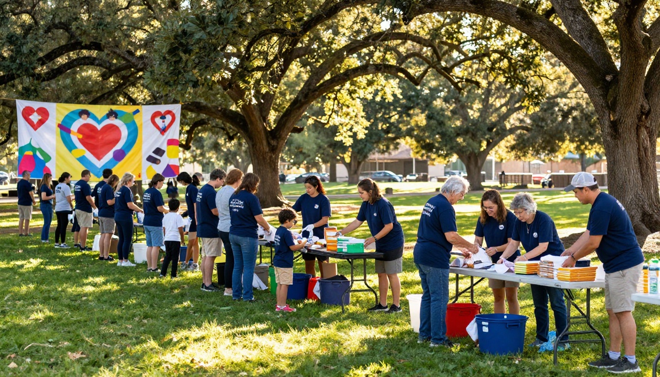 Nonprofit volunteers serving community members at an outdoor event