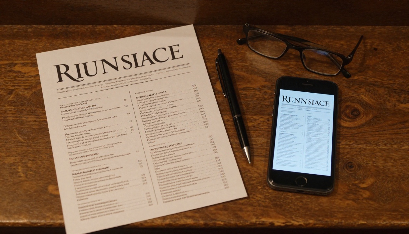 Aerial view of a printed church bulletin beside a smartphone showing the same design as an interactive flipbook Aerial view of a printed church bulletin beside a smartphone showing the same design as an interactive flipbook