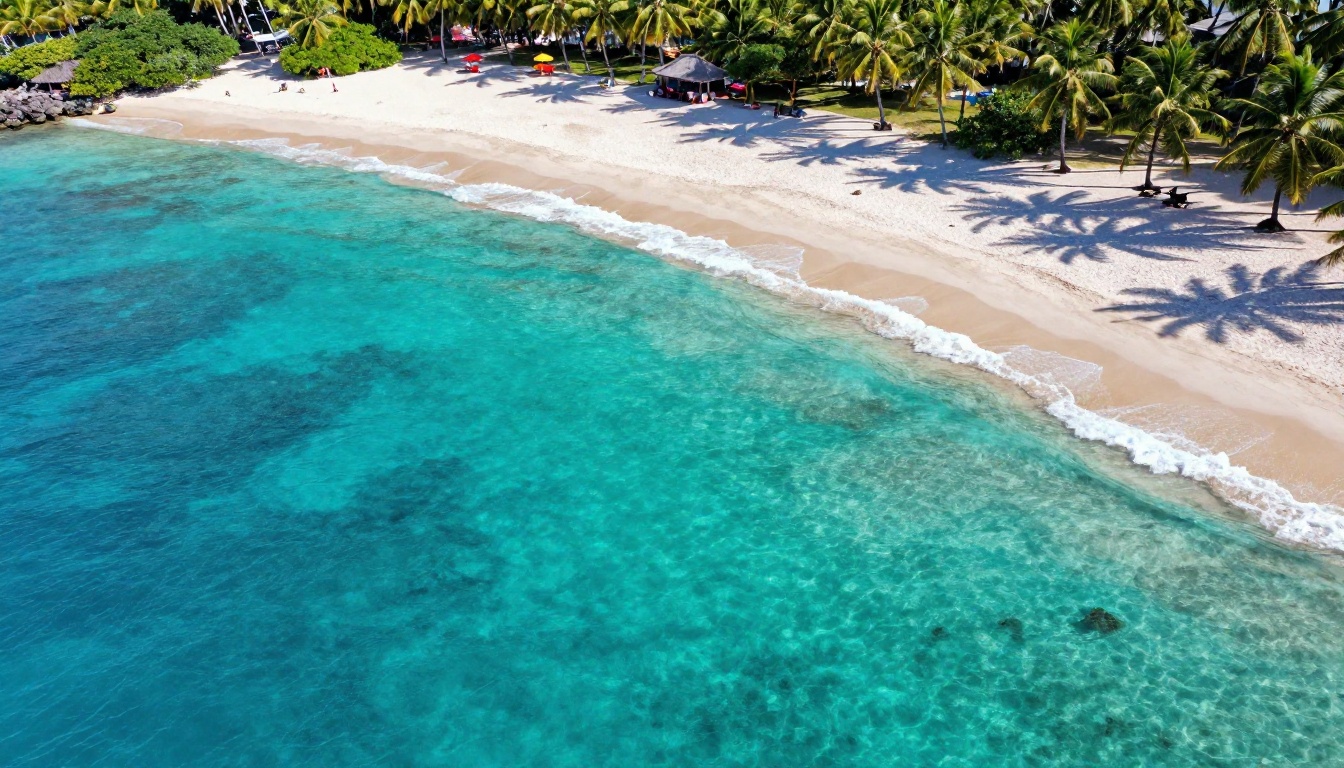 Aerial view of pristine tropical beach with turquoise water