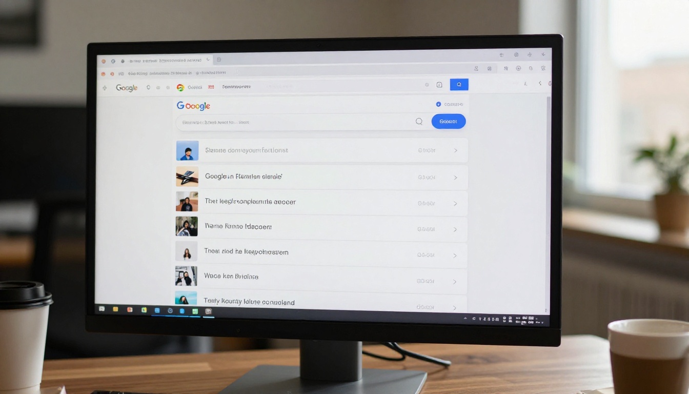 Google search results on a monitor in a professional office workspace