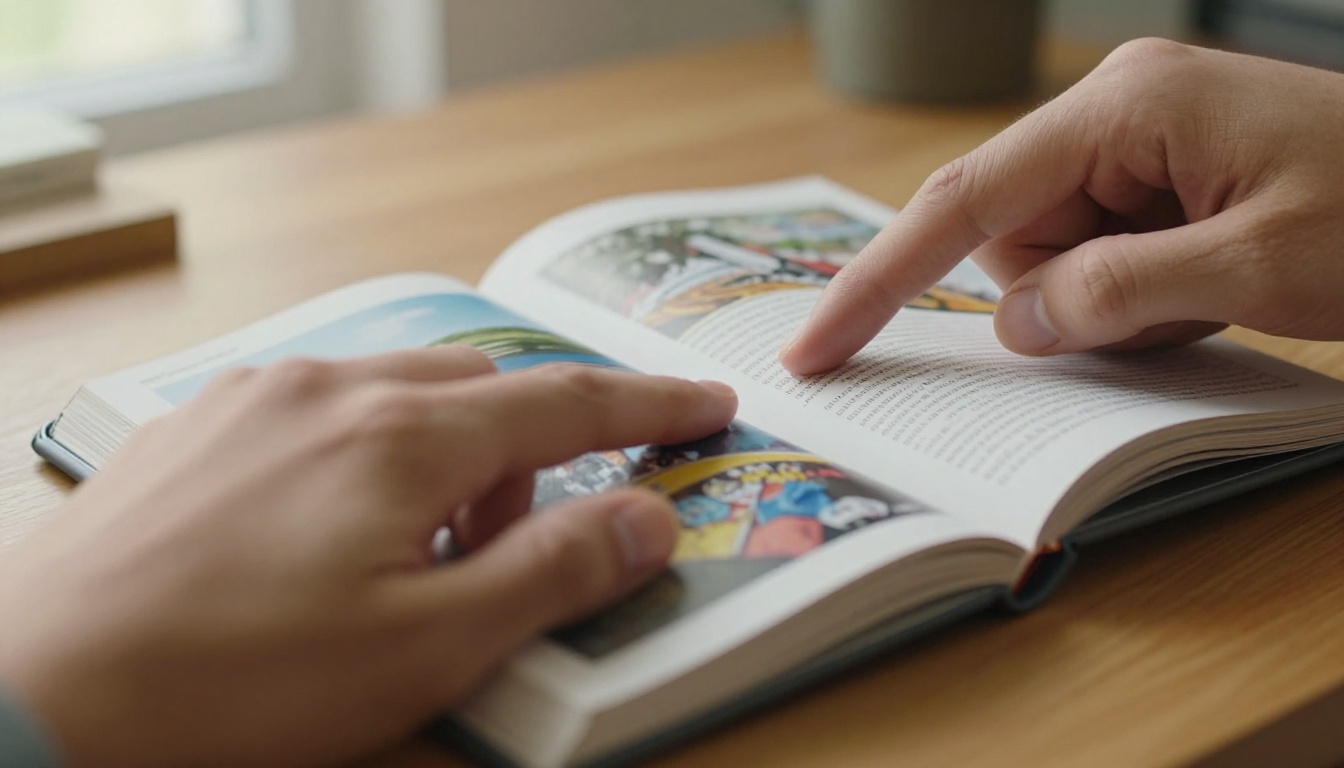 A beautifully rendered interactive flipbook displayed on a smartphone screen with realistic page-curl effect, warm natural desk lighting, 50mm macro lens A beautifully rendered interactive flipbook displayed on a smartphone screen with realistic page-curl effect, warm natural desk lighting, 50mm macro lens