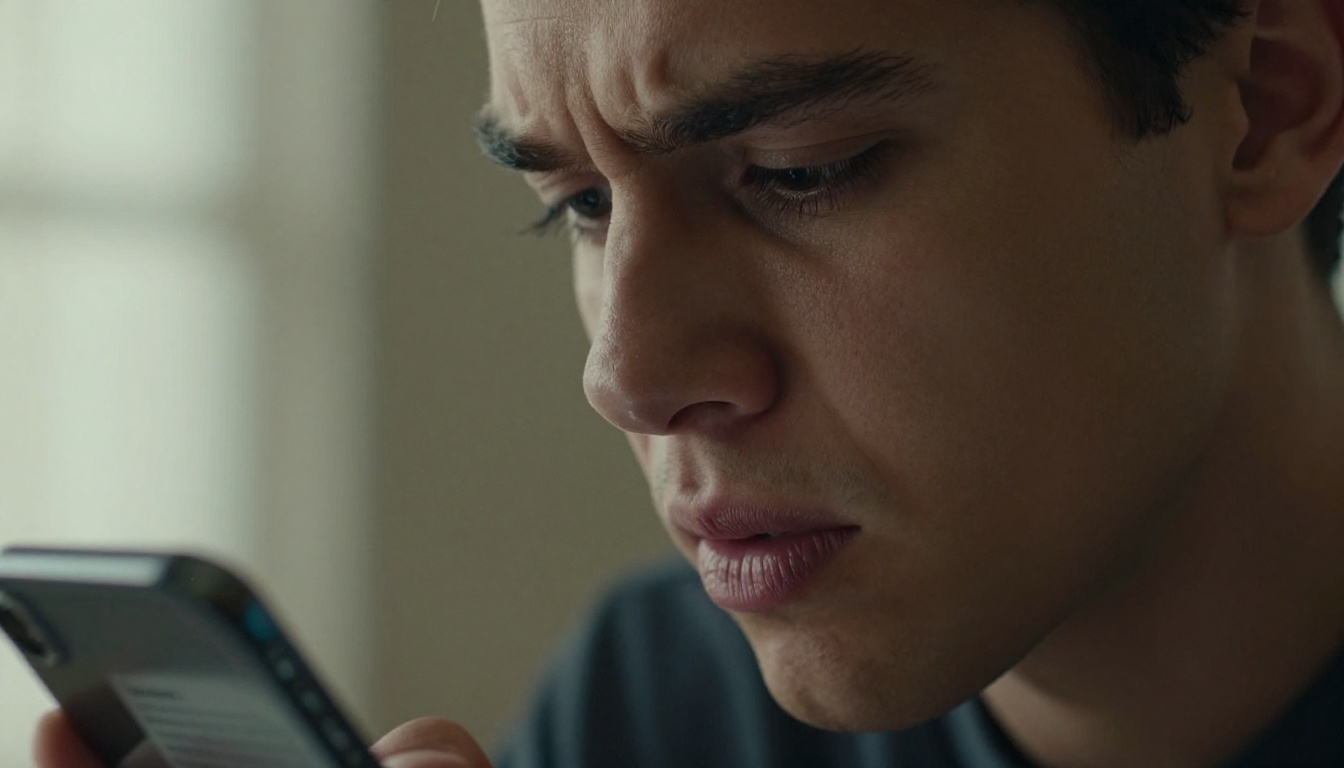 A frustrated mobile user squinting at a tiny unreadable PDF on a smartphone screen, natural window light, 85mm portrait lens, Kodak Portra film grain A frustrated mobile user squinting at a tiny unreadable PDF on a smartphone screen, natural window light, 85mm portrait lens, Kodak Portra film grain