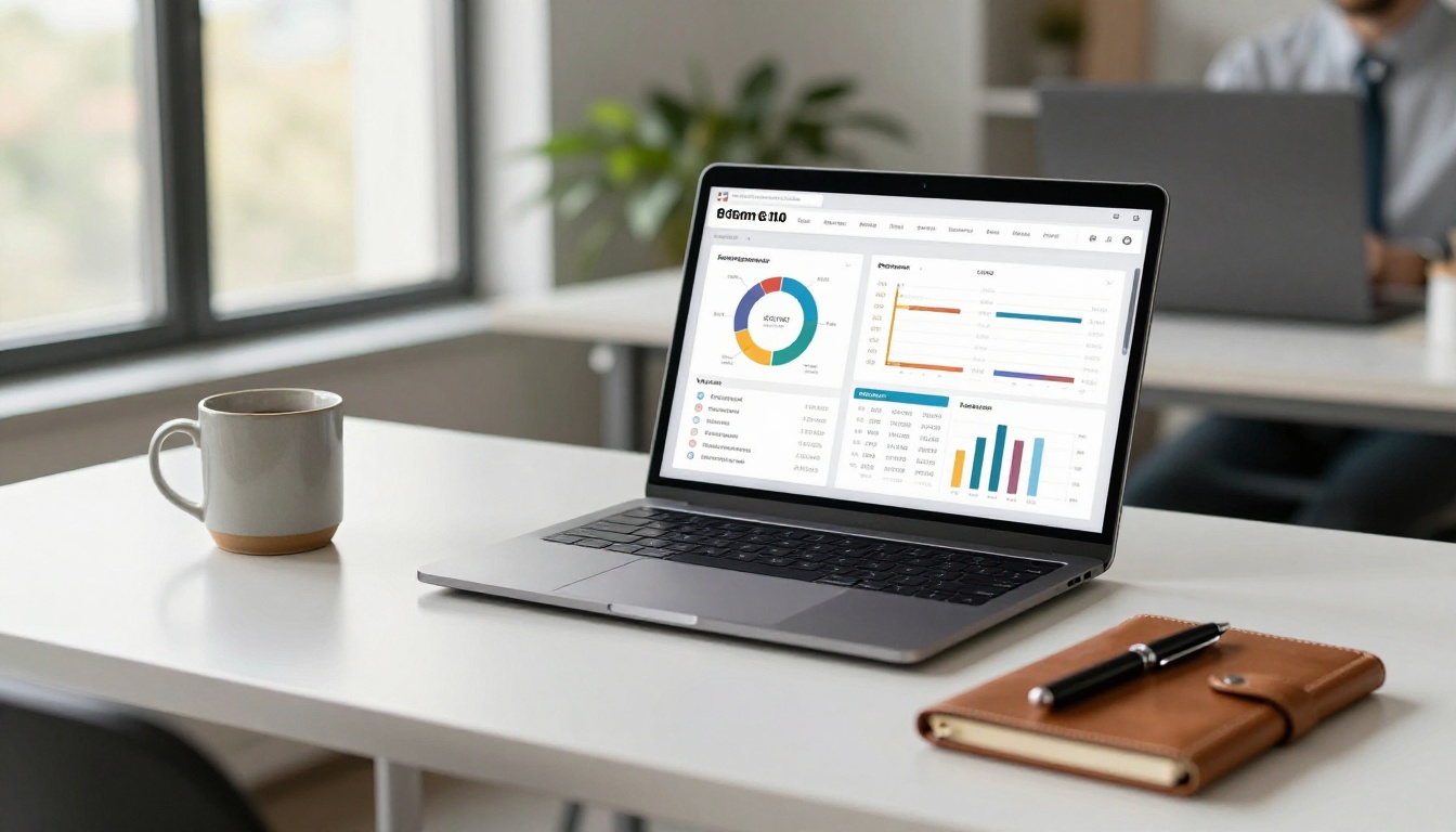 A marketing professional reviewing analytics and reading data on a laptop in a bright modern office with natural window light A marketing professional reviewing analytics and reading data on a laptop in a bright modern office with natural window light
