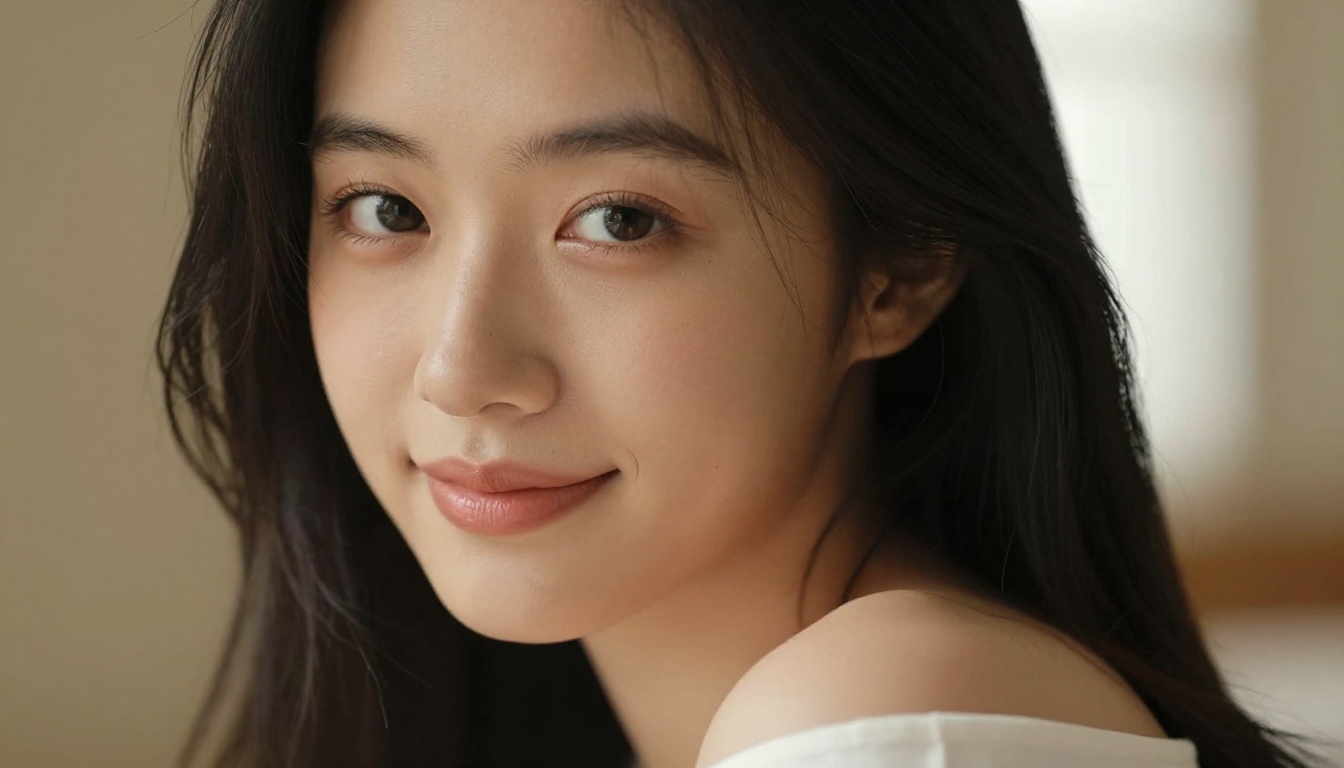 Close-up portrait of a beautiful Asian woman with a soft intimate gaze