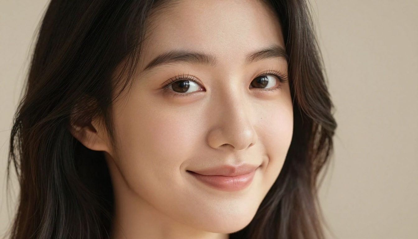 Close-up portrait of a beautiful Asian woman with soft light and detailed natural skin texture
