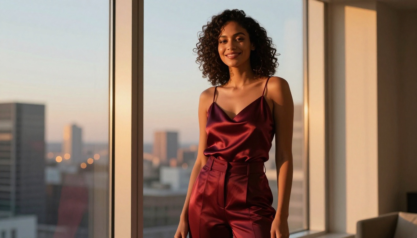 Confident Latina woman at golden hour by a window