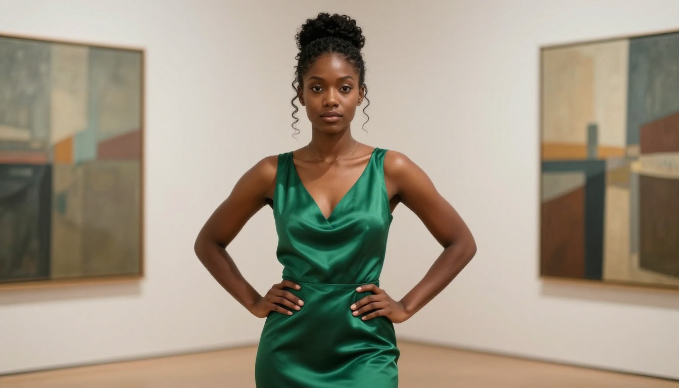 African woman in an art gallery with confident presence