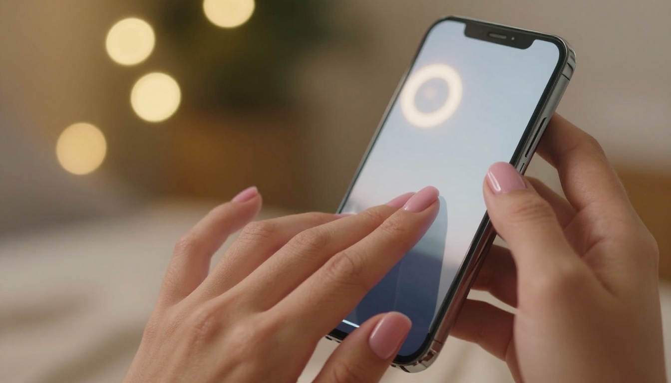 Feminine hands with pink nails holding glowing smartphone, cozy bedroom Edison bulb bokeh photography Feminine hands with pink nails holding glowing smartphone, cozy bedroom Edison bulb bokeh photography
