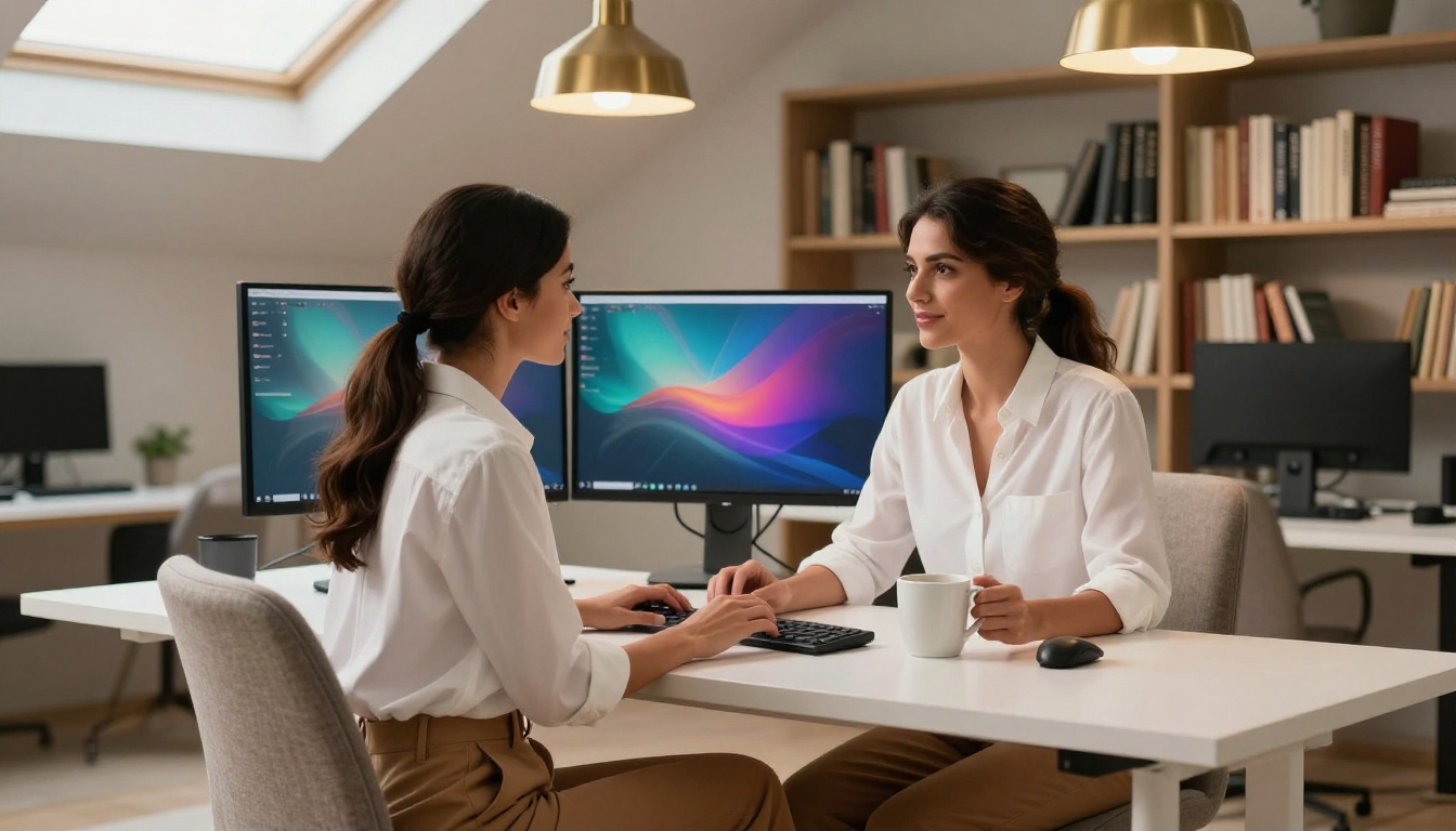 Middle Eastern woman with a polished, focused presence in a modern workspace