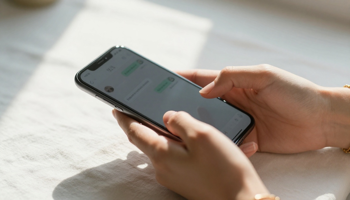 Close-up of feminine hands typing an intimate message on a smartphone