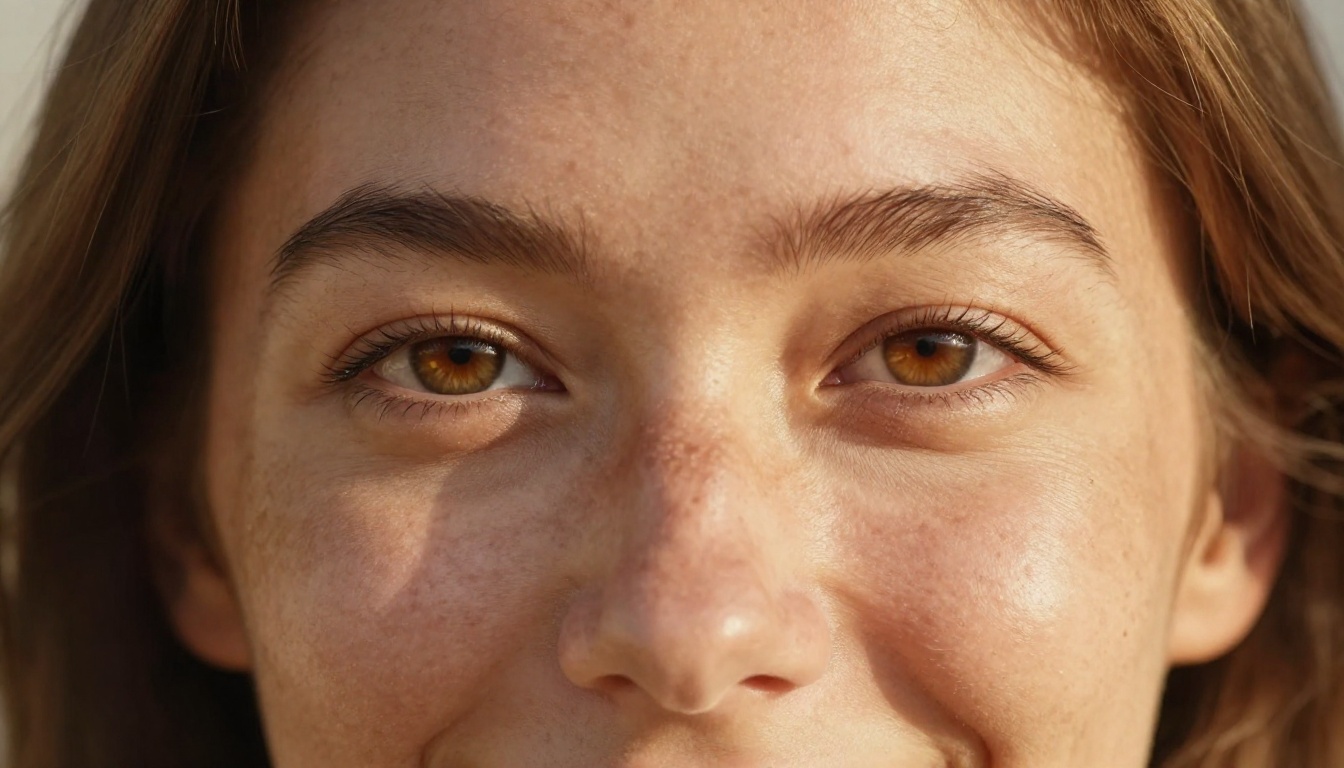 Close-up of woman's face with warm hazel eyes