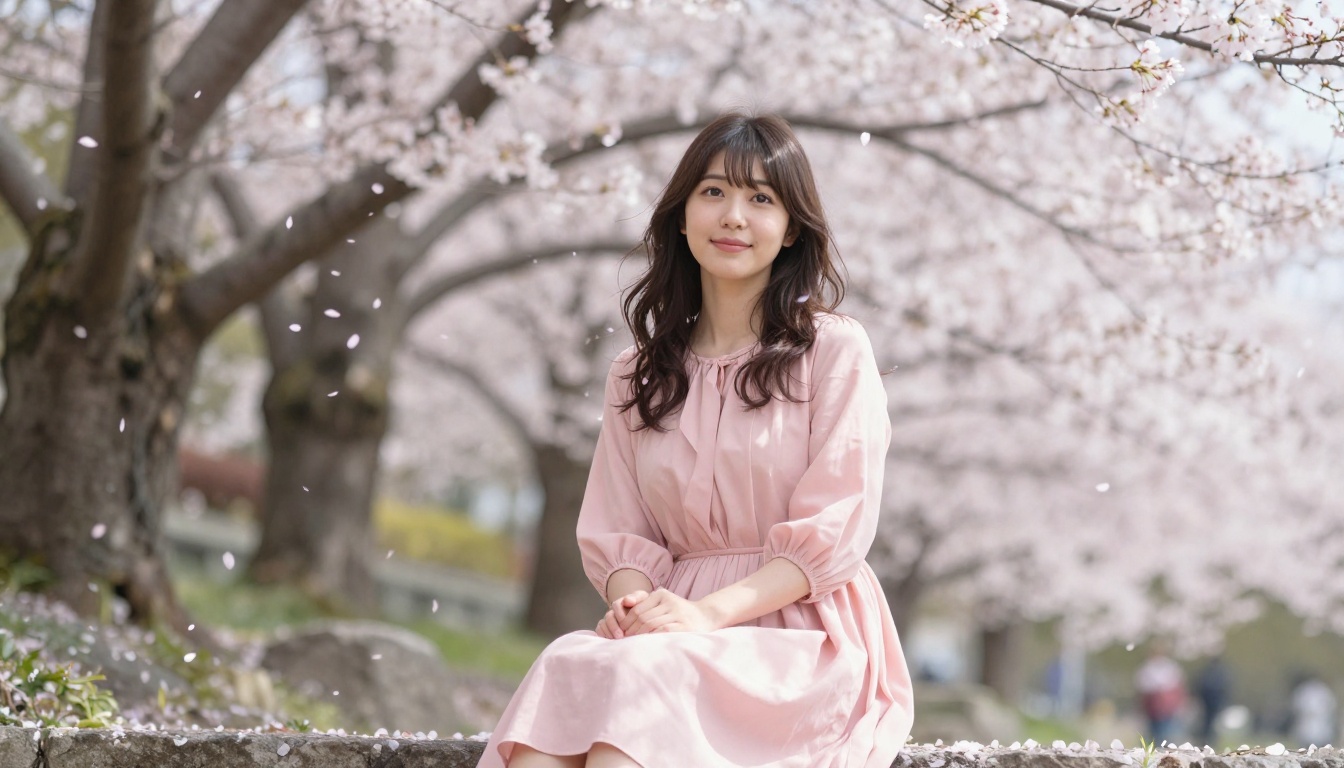 Beautiful anime-inspired companion in cherry blossom garden