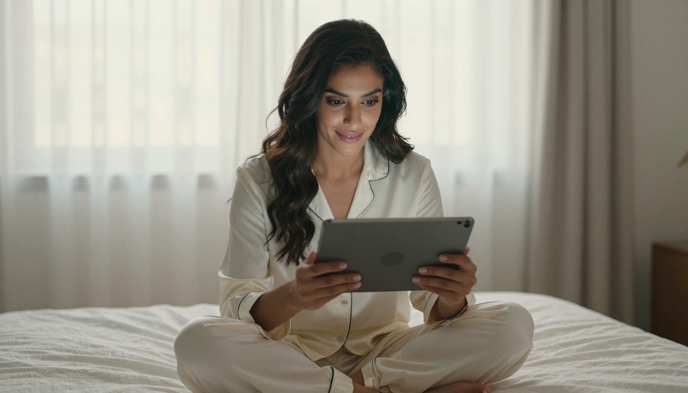 Middle Eastern companion using AI platform on tablet