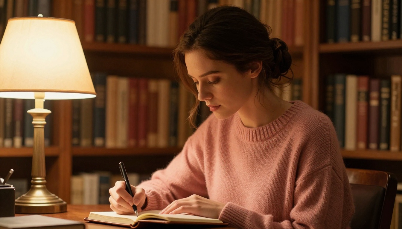 Woman writing peacefully representing privacy in AI interactions