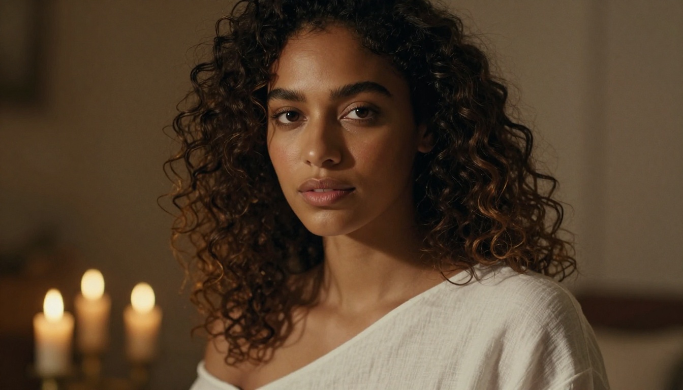 Intimate candlelight portrait of AI companion with warm shadow tones