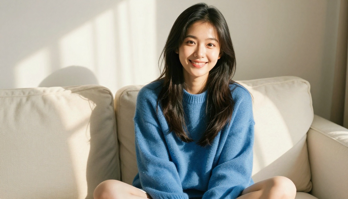 A warm and personable AI companion sitting comfortably at home