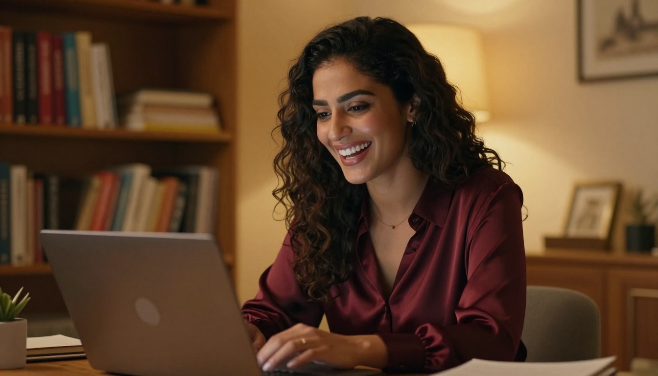 A Middle Eastern companion laughing naturally, representing authentic AI personality interactions