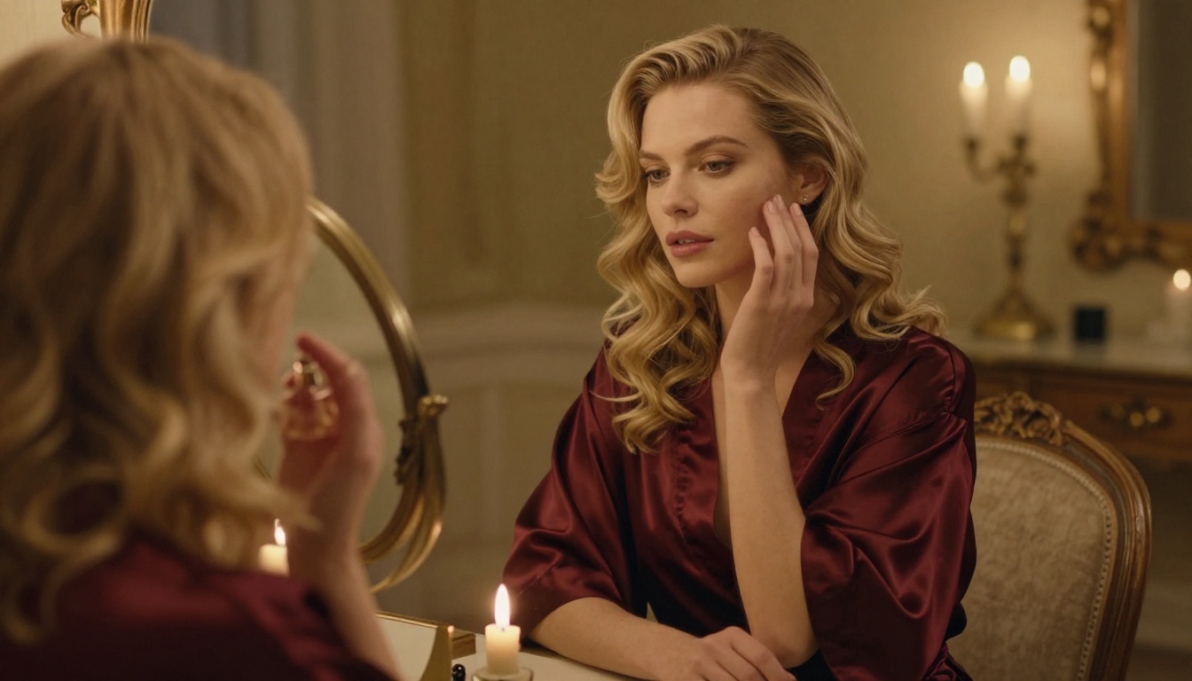 An elegant woman in a private boudoir setting, artistic and tasteful