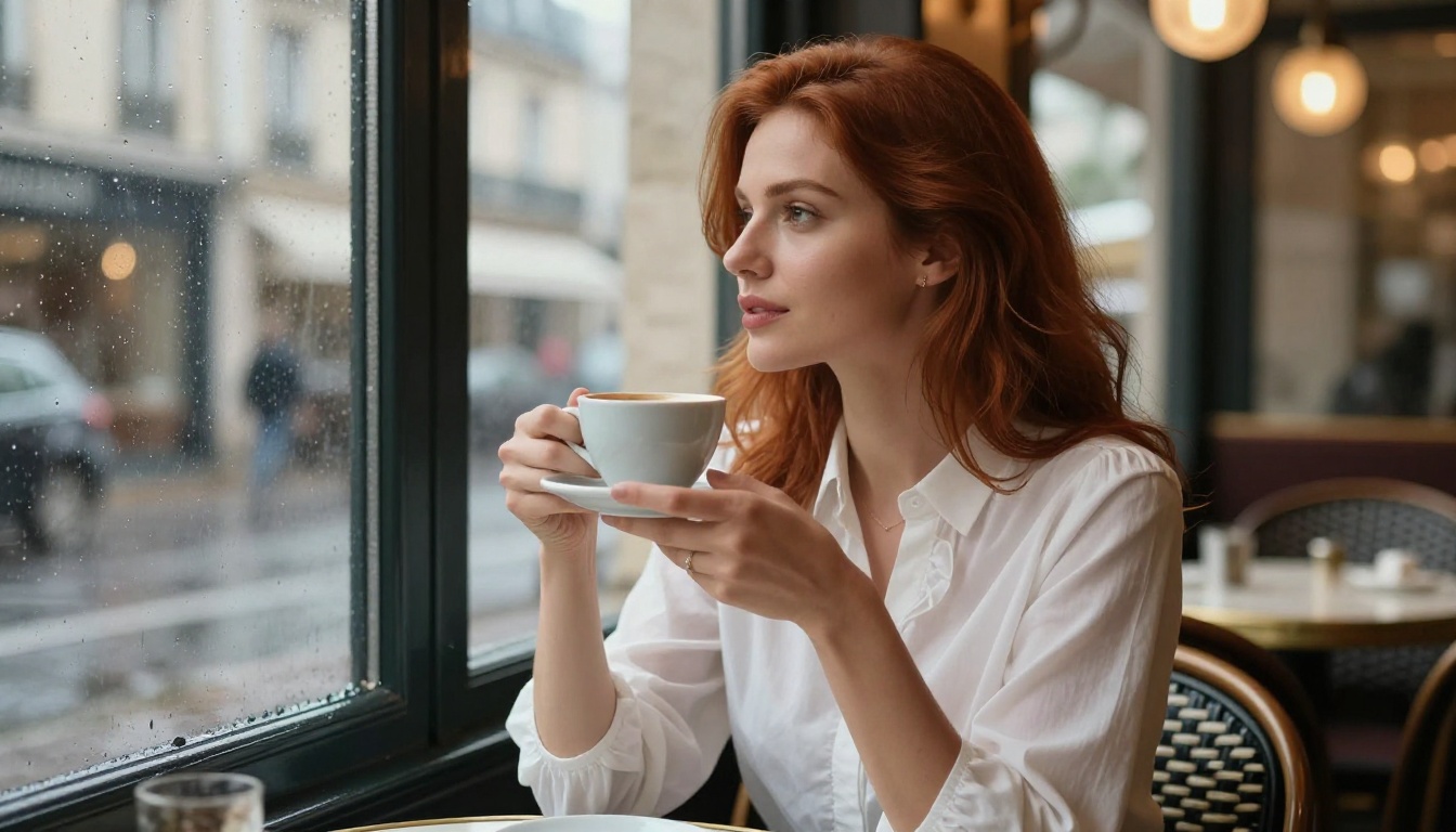 Woman at Parisian cafe window