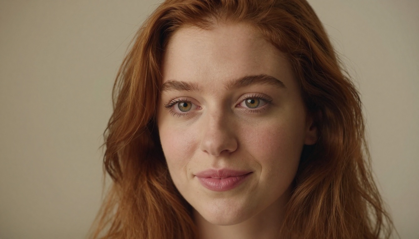 Close-up portrait of auburn-haired woman in a video call