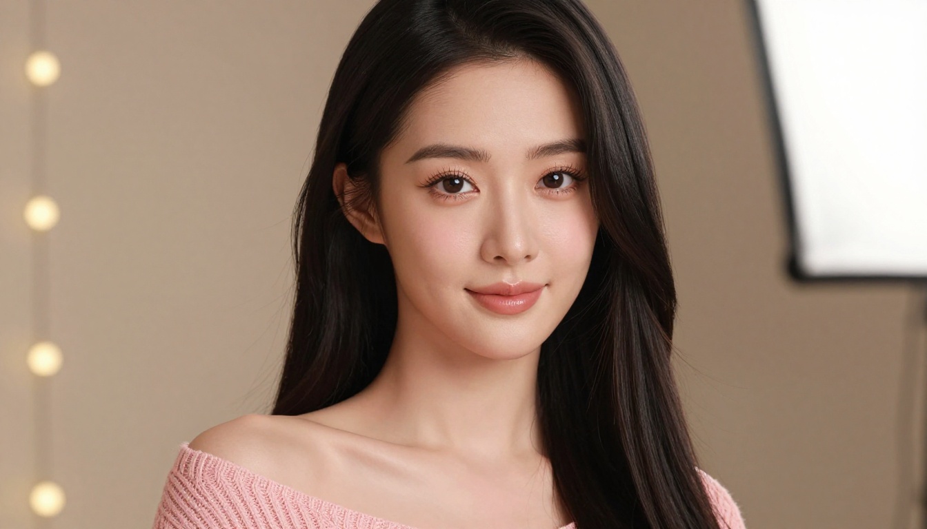 Beautiful Asian woman with serene, confident expression in soft editorial lighting
