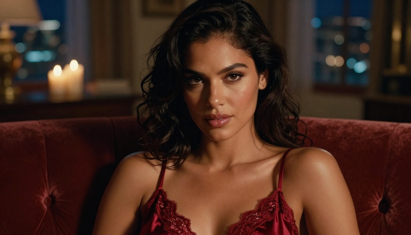 Beautiful Latina AI companion in luxury penthouse setting