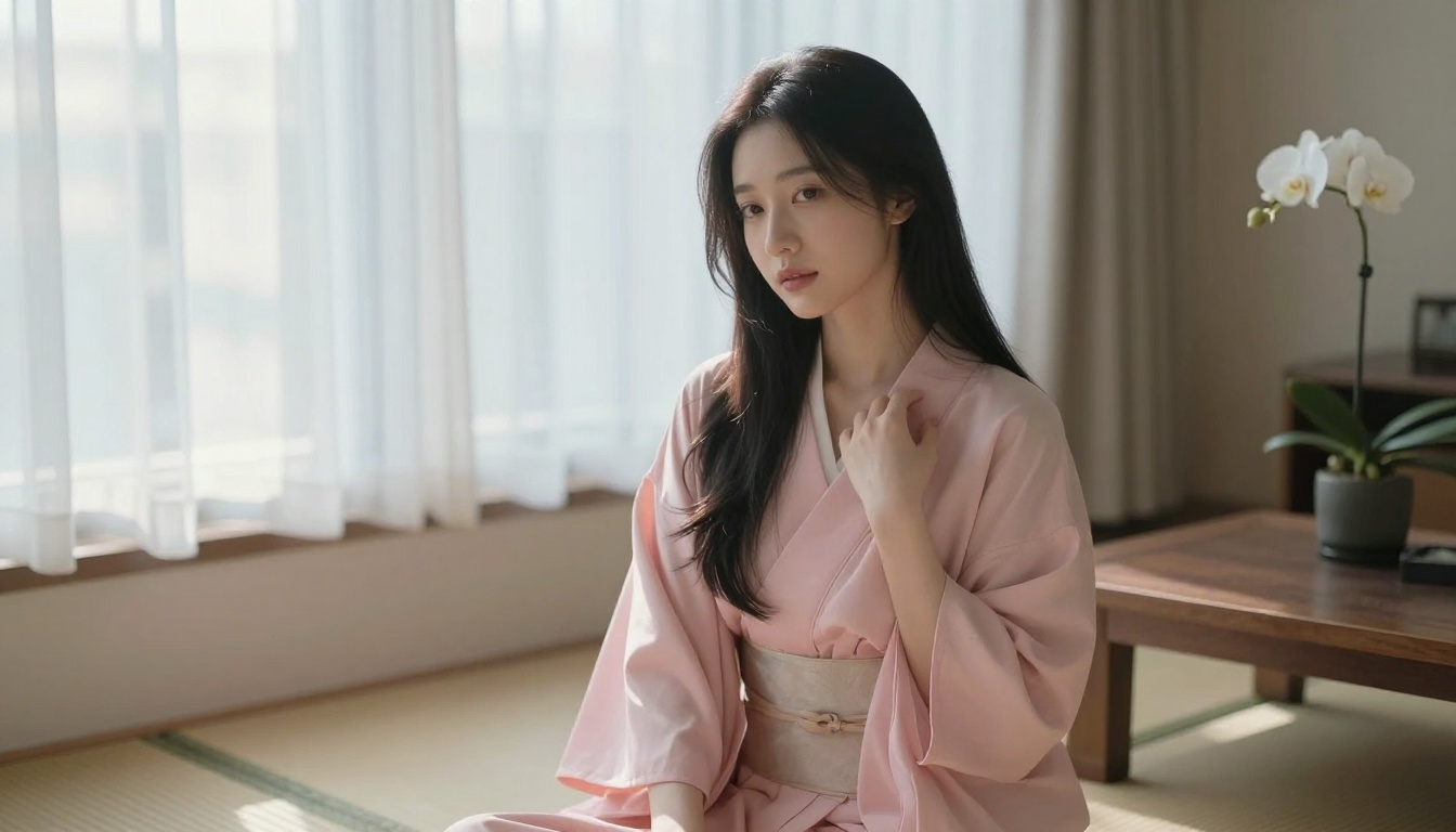 Asian companion character in serene intimate setting