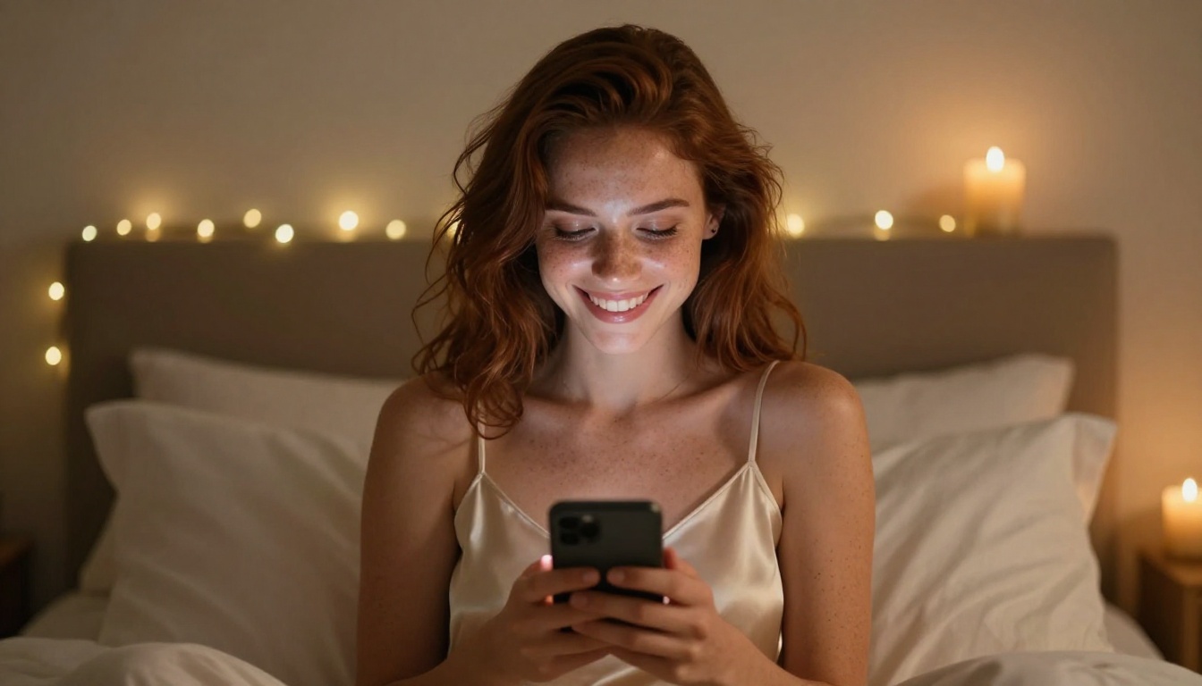 Woman feeling emotional connection through her phone