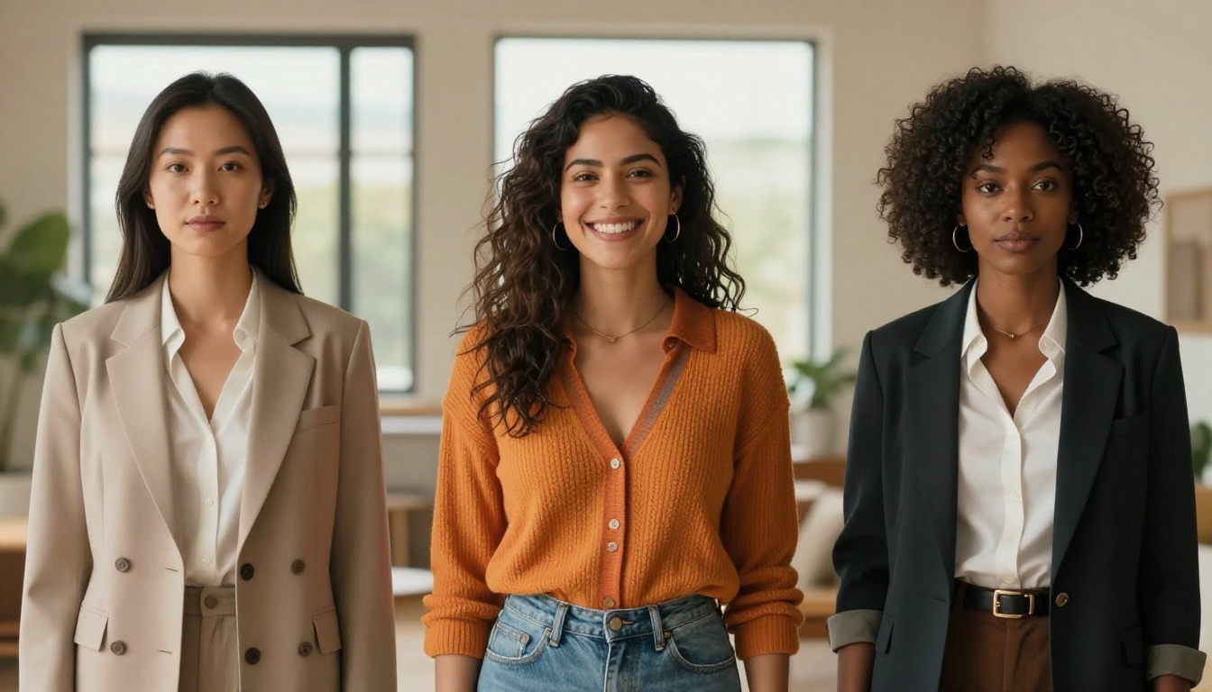 Three diverse beautiful women representing different AI companion styles and personalities