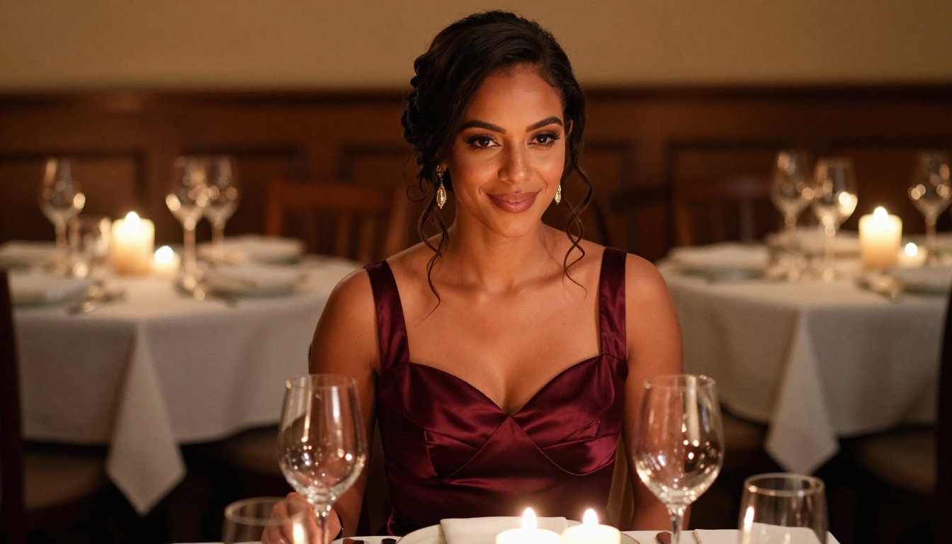 Beautiful woman at a romantic candlelit dinner in an elegant setting