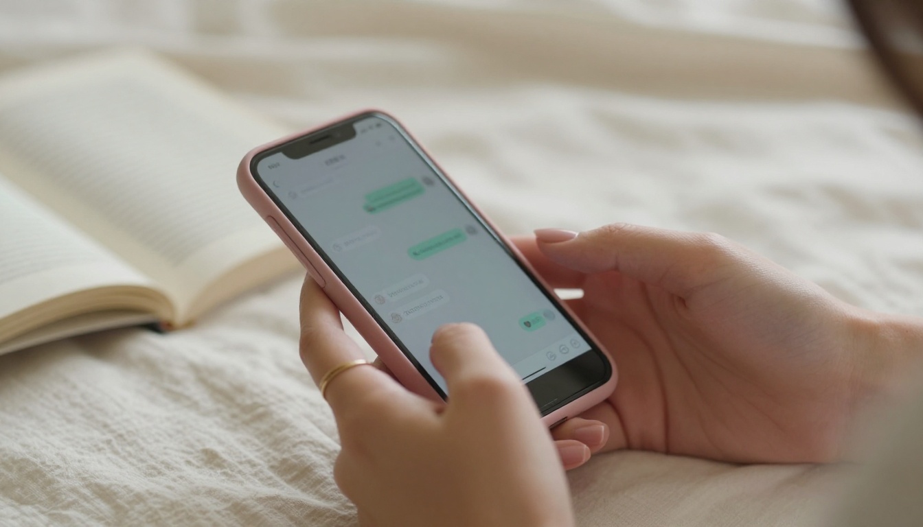 Woman holding smartphone in private intimate moment