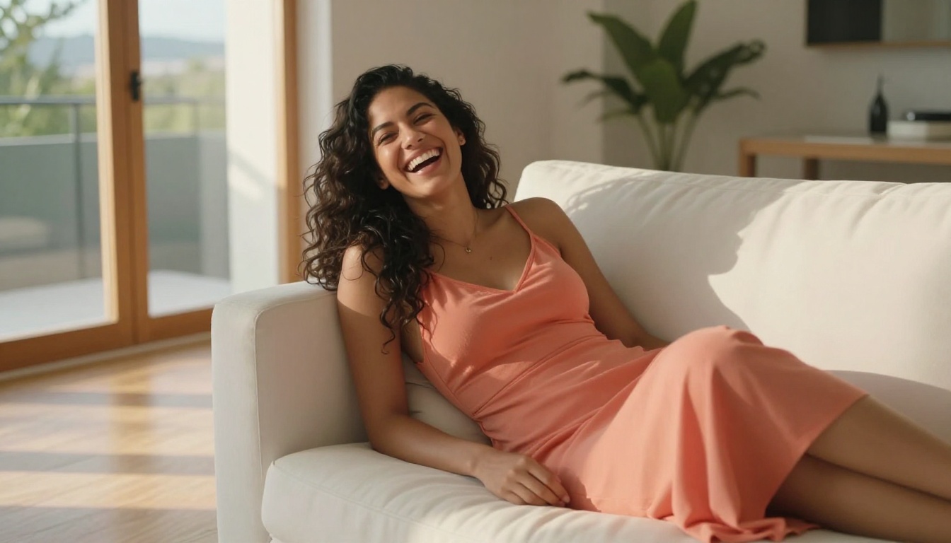 A beautiful young woman enjoying her phone, representing connection and companionship