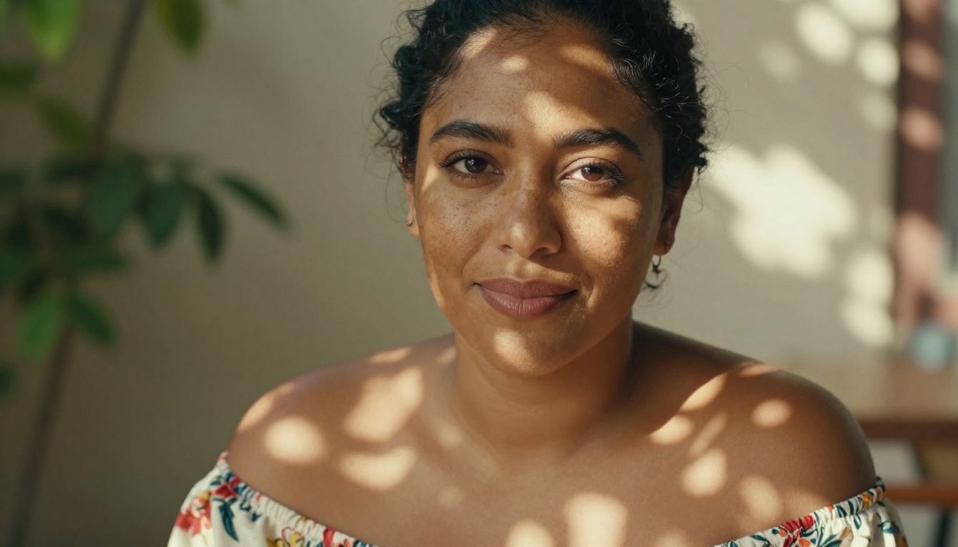 Latina woman in sunlit garden