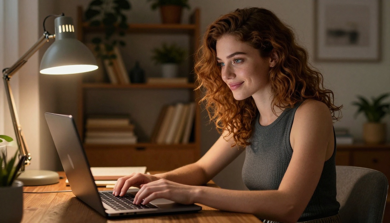 Beautiful woman at a laptop in a home office setting