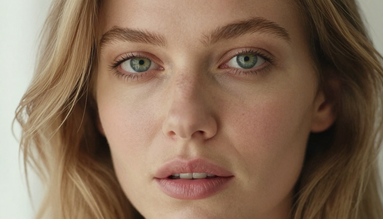 European woman with green eyes in an intimate close-up portrait