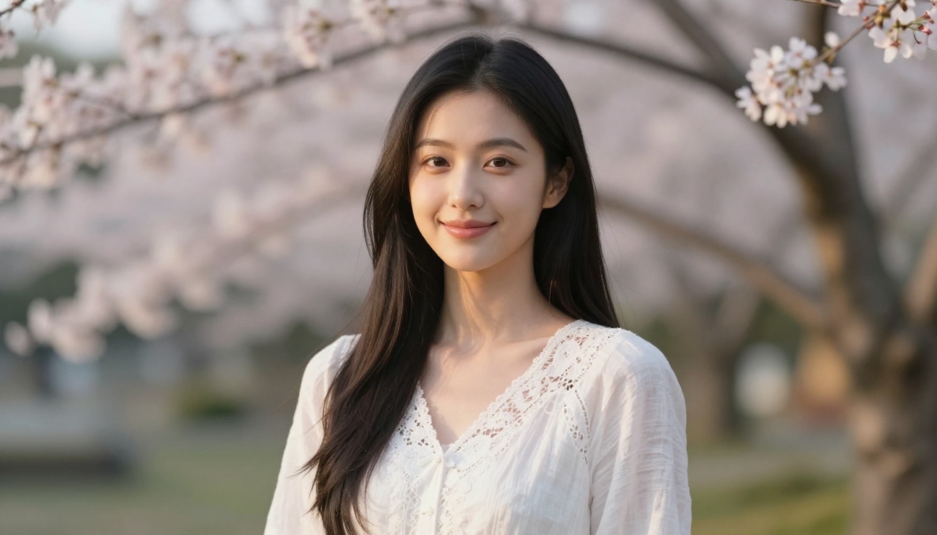Stunning AI companion in cherry blossom garden