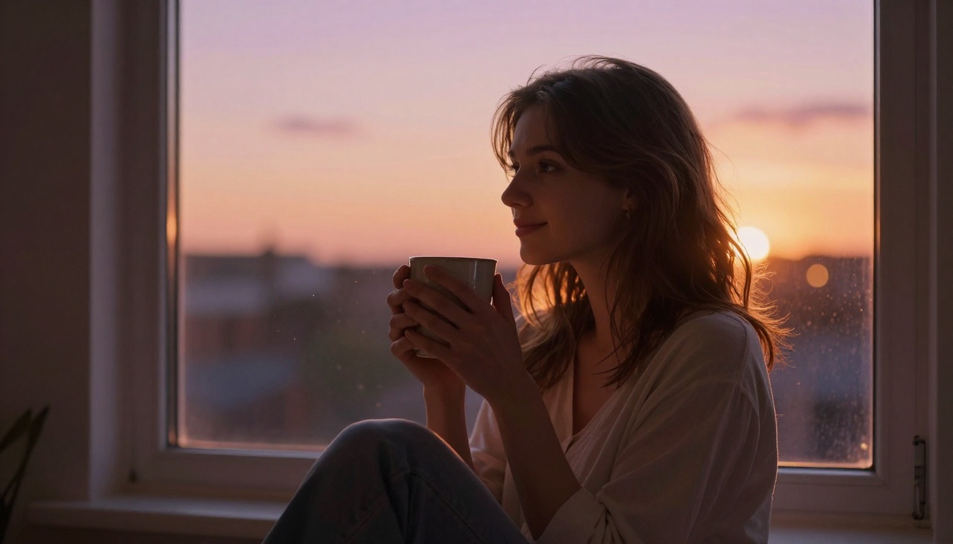 Romantic atmosphere at sunset window