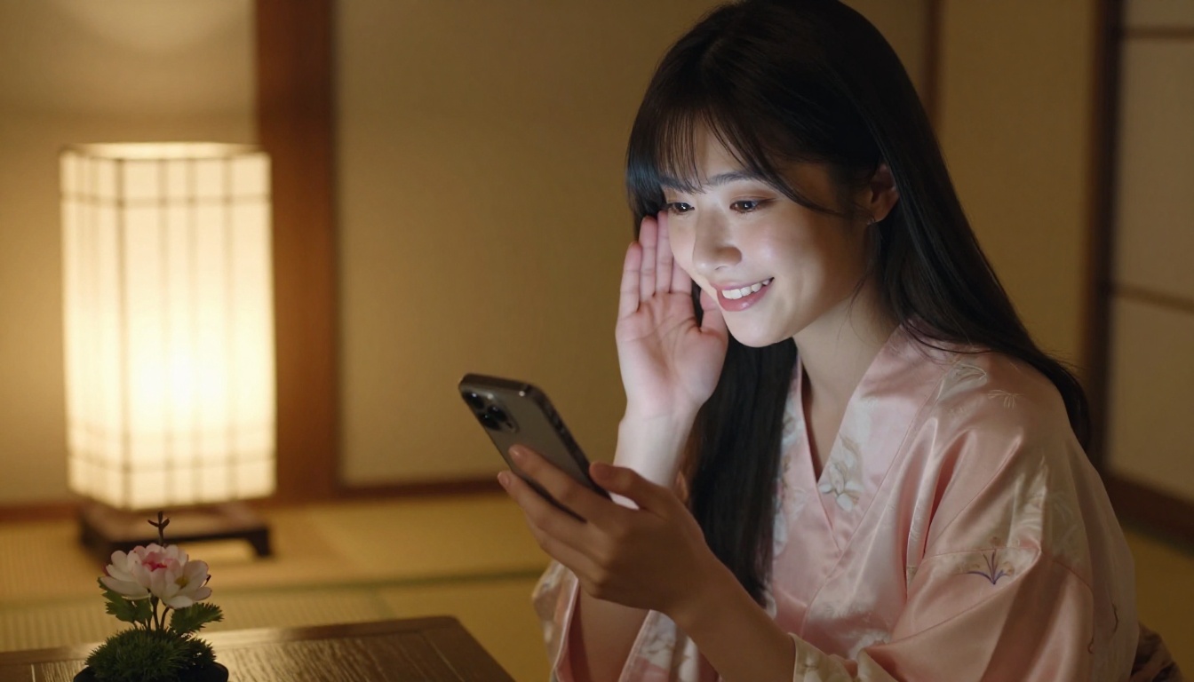 Japanese woman whispering into phone