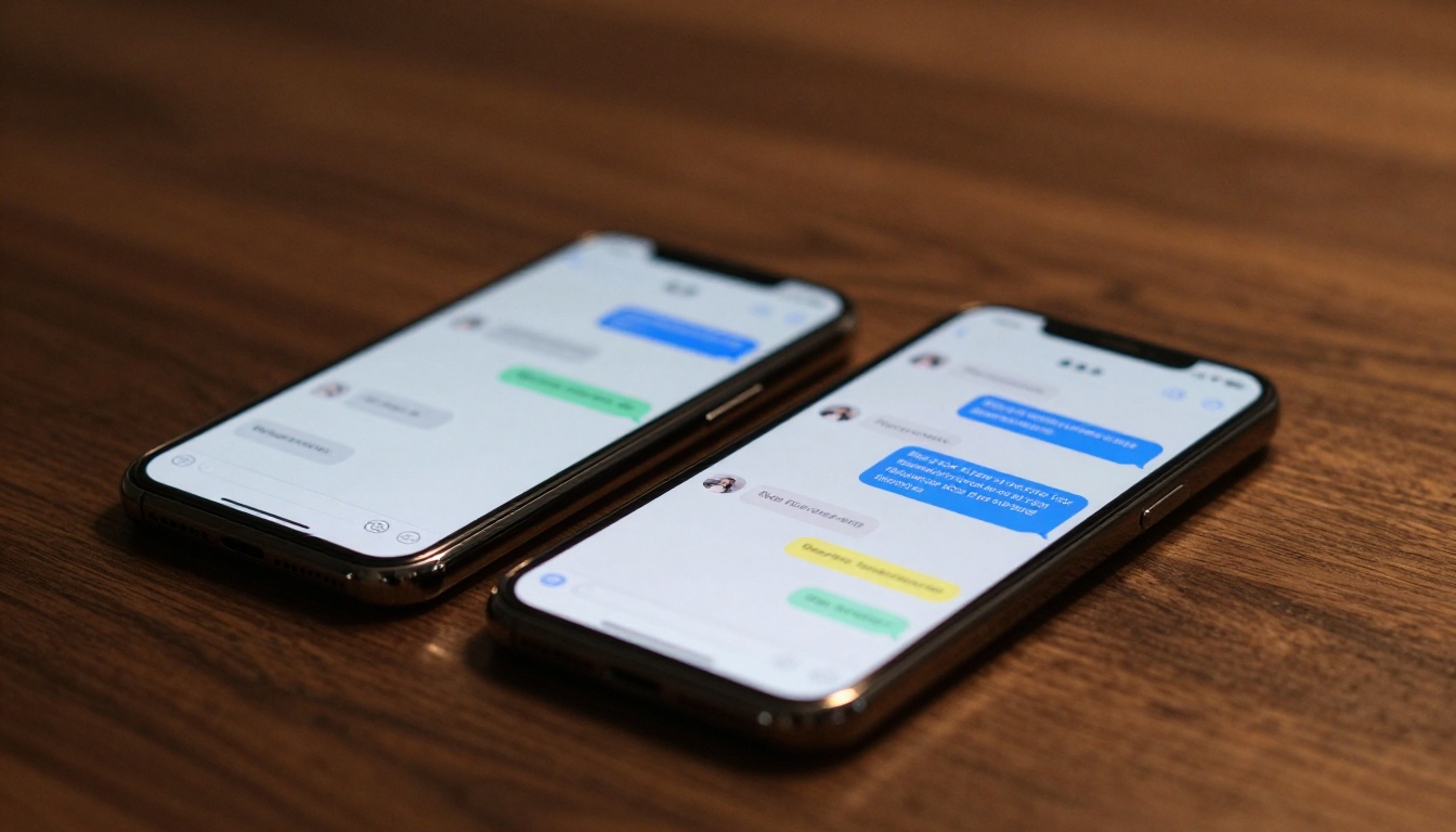 Close-up of two smartphones side by side showing different chat interfaces