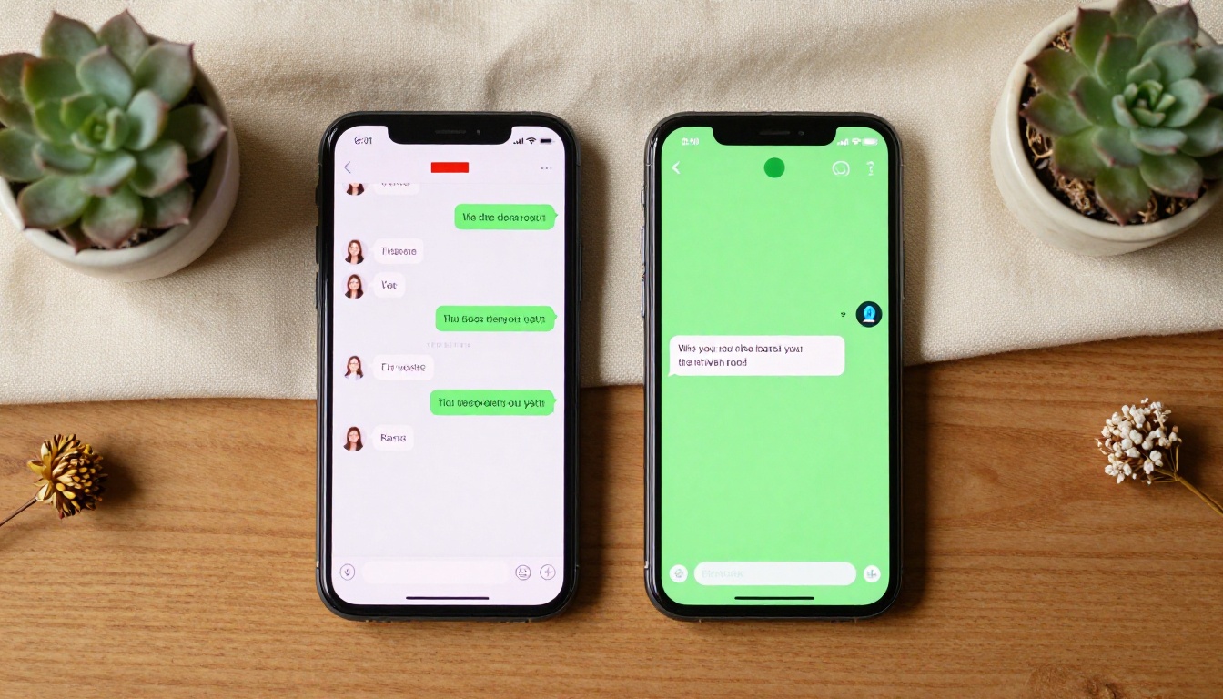 Two smartphones side by side showing a blocked chat vs an active conversation