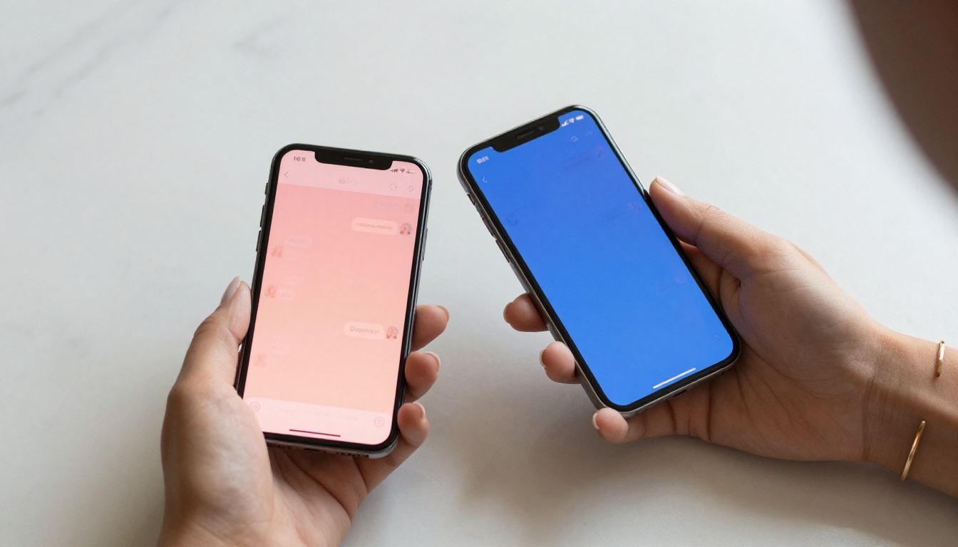 Two phones held side by side showing different chat interfaces