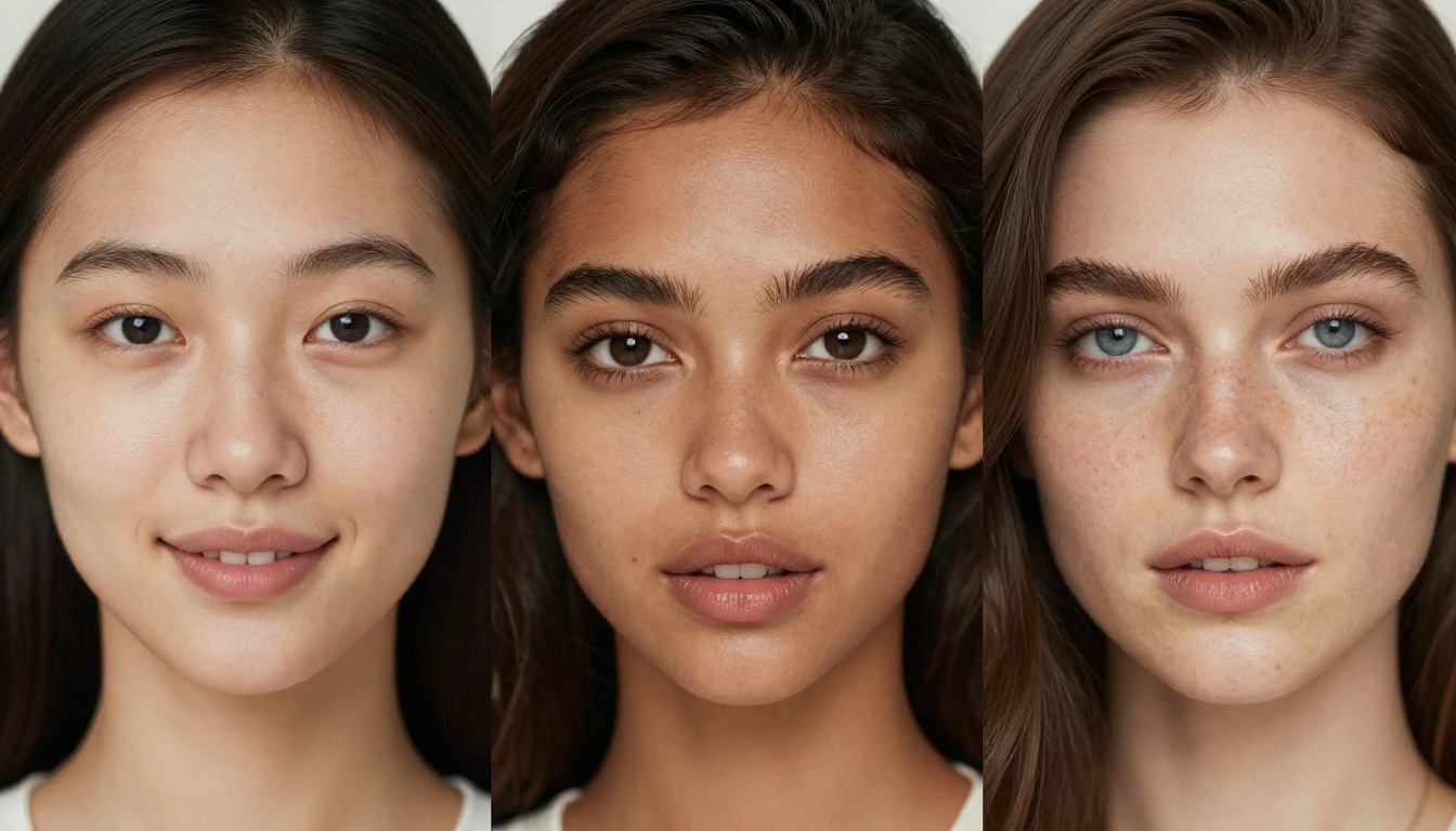 Three diverse portrait photographs artfully composed together showing beautiful women representing Asian, Latina, and European heritage, each with warm genuine expressions and direct eye contact