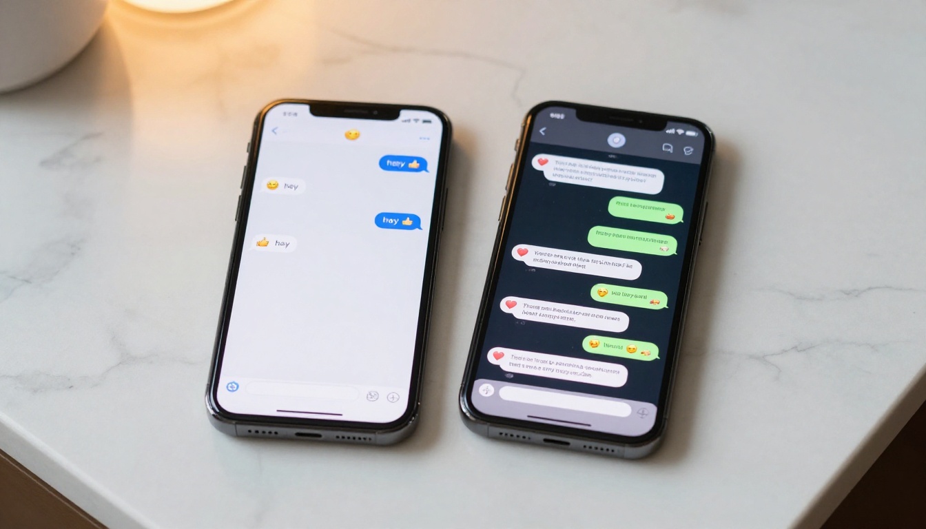 Two smartphones side by side showing dating app dry replies vs rich AI chat conversation Two smartphones side by side showing dating app dry replies vs rich AI chat conversation