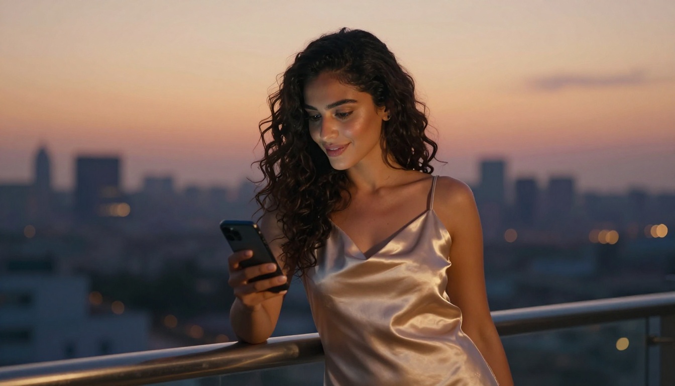 Stunning Middle Eastern woman on a sunset balcony, warm and intimate atmosphere Stunning Middle Eastern woman on a sunset balcony, warm and intimate atmosphere