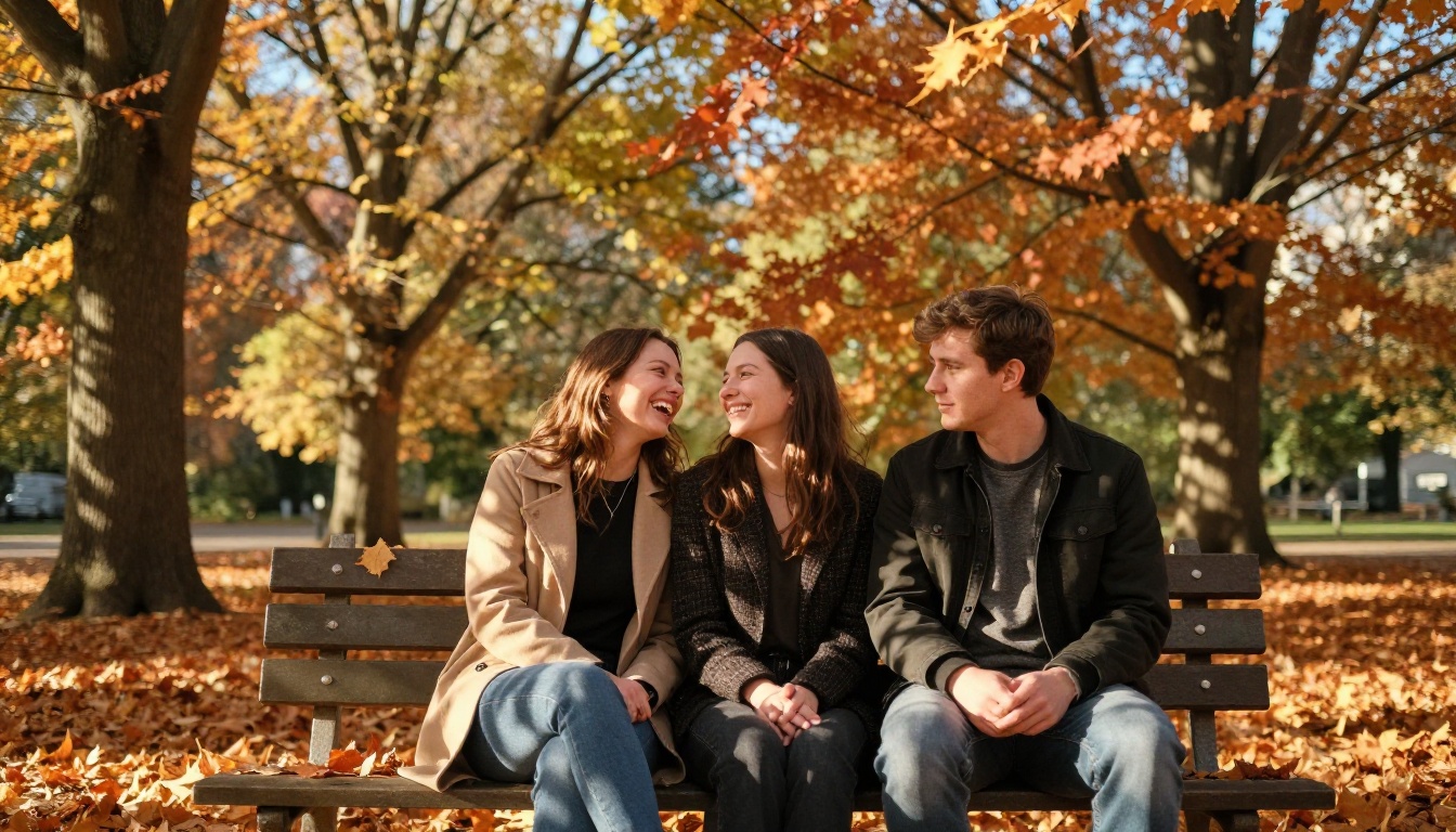 A couple enjoying genuine connection in an autumn park